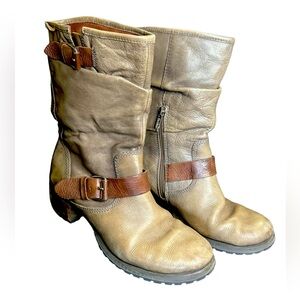 Pikolinos Le Mans Slouch Mid Calf Gray Leather Moto Boots Size 8